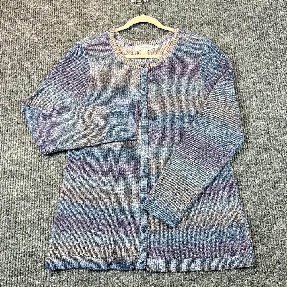 Christopher & Banks Cardigan Cotton Blend Space Dye Ombre Coastal Grandmother L